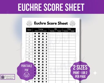 Euchre Score Sheet Template, Printable Euchre Score Sheet, Euchre Card Game Score Sheet, Printable Euchre Score Card, Euchre Party Game