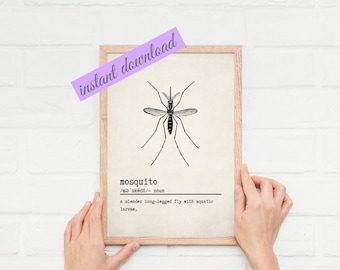 Mosquito Art | Dictionary Print | Mosquito Definition | Scientist Gift | Science Lover Gift | Science Geek | Entomologist | Insect Wall Art
