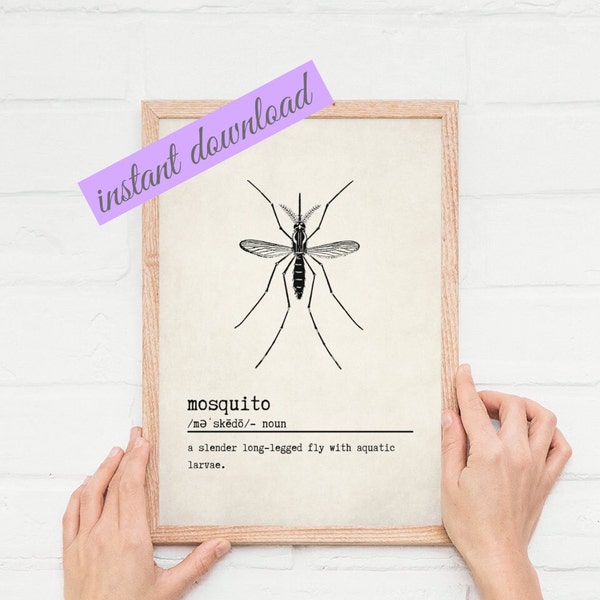 Mosquito Art | Dictionary Print | Mosquito Definition | Scientist Gift | Science Lover Gift | Science Geek | Entomologist | Insect Wall Art