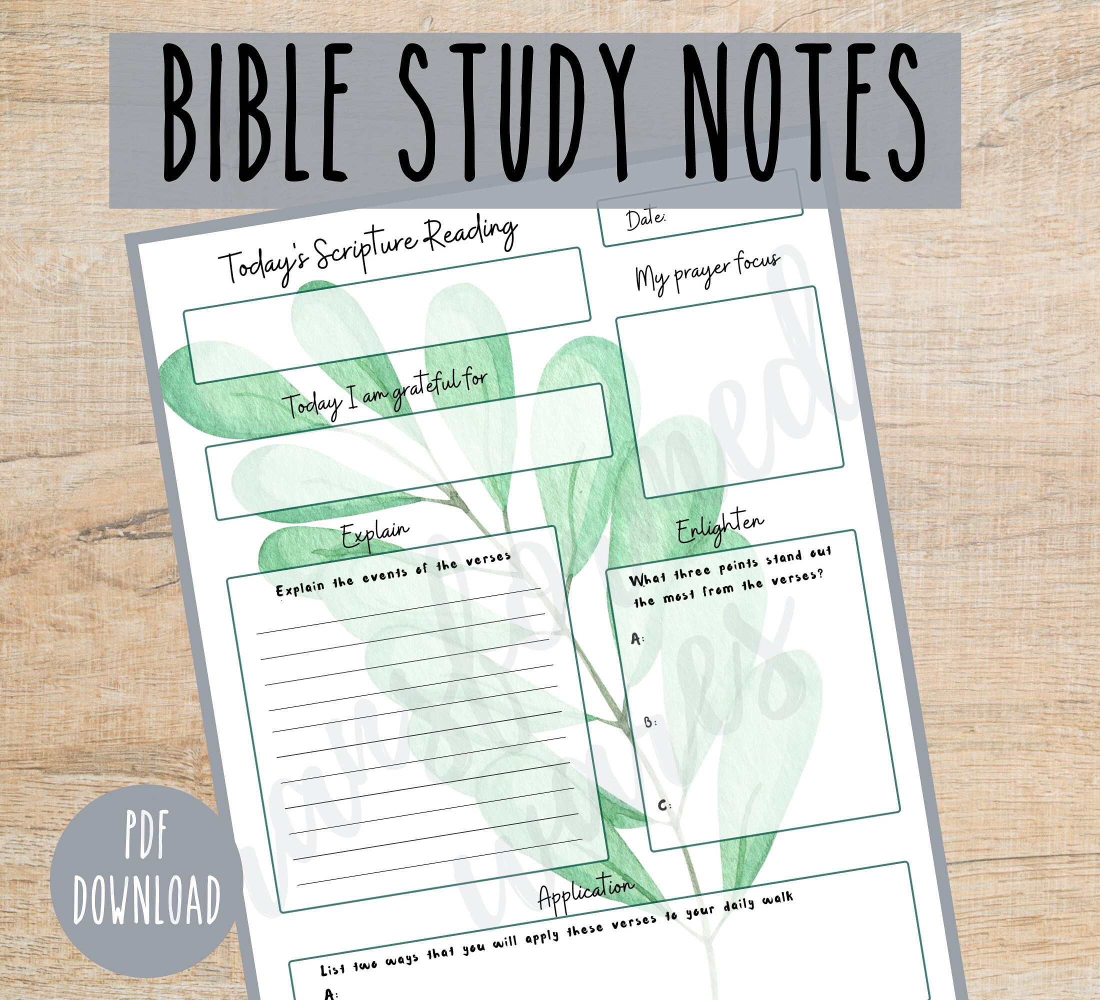 Bible Study Notes, PDF Printable, Instant Download, Church Journal ...