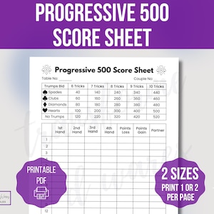 Progressive 500-scoreblad, afdrukbaar Progressive 500-scoreblad, Progressive 500-scoreblad, afdrukbare Progressive 500-scorekaart