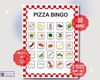 Bingo de pizza / Bingo de fiesta de pizza / 30 tarjetas de bingo de pizza imprimibles / Juego de pizza / Actividad de pizza / Juego de bingo imprimible para niños / Cumpleaños de pizza
