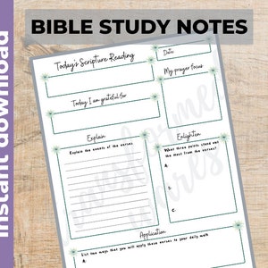 Bible Study Notes, PDF Printable, Instant Download, Church Journal ...