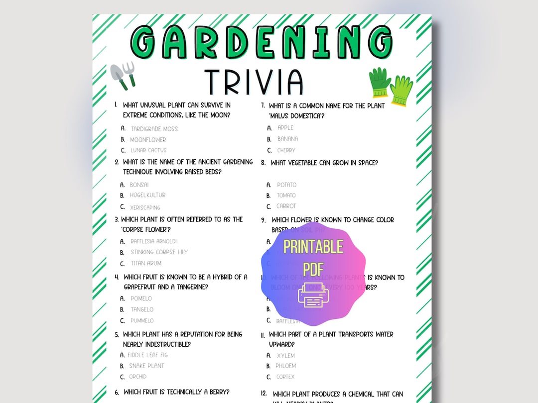 Printable Gardening Trivia Game, Pub Trivia, Nature and Plant Quiz ...