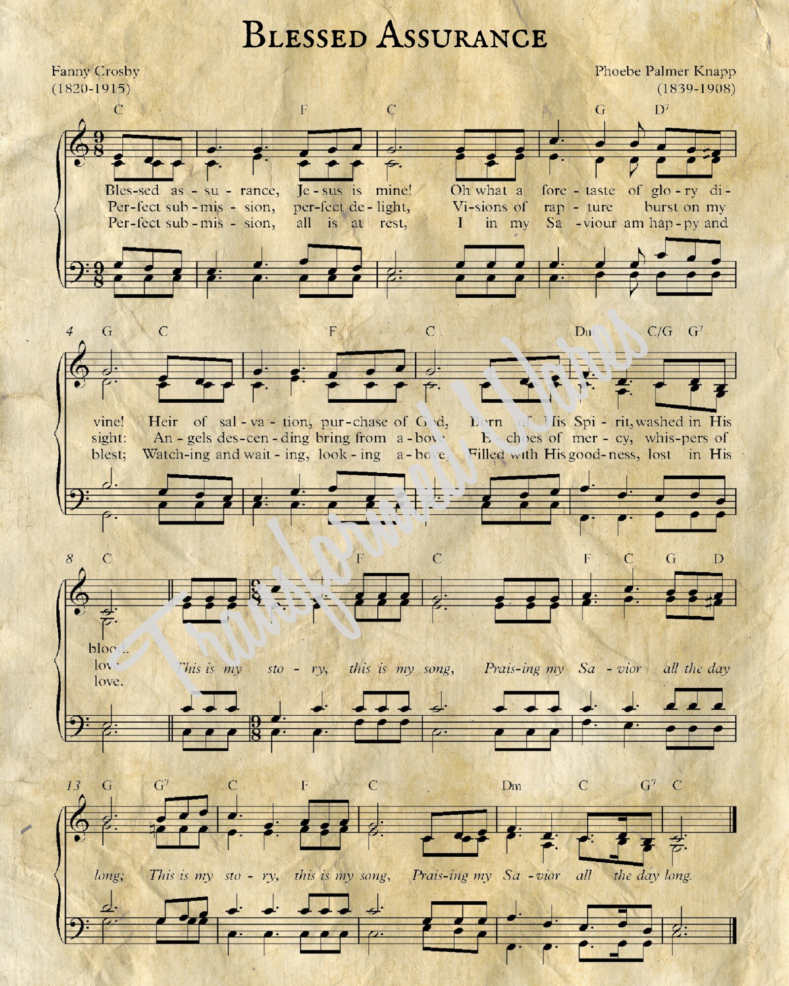 Blessed Assurance Print Printable Vintage Sheet Music Etsy