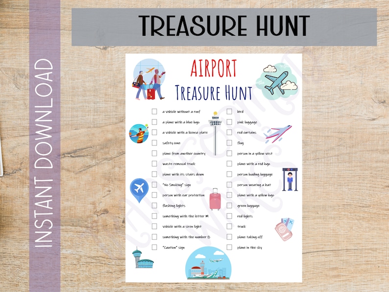 Airport Treasure Hunt for Kids Indoor Scavenger Hunt Game I Spy Games Printable Activities for Children Boredom Travel Games image 1