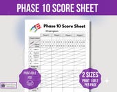 Phase 10 Score Sheet Template, Printable Phase 10 Score Sheet, Phase 10 Game Score Sheet, Printable Phase 10 Score Card, Family Game Night