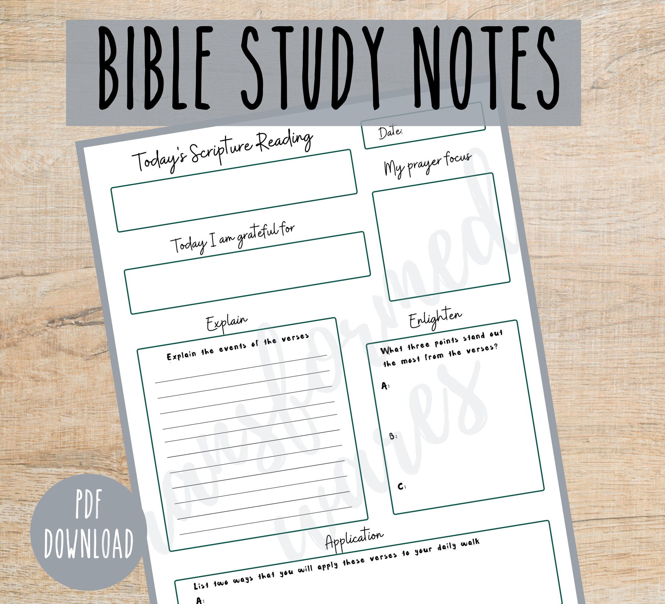 Scripture Study Notes Template Printable Bible Study Notes, PDF Printable, Instant Download, Church Journal ...