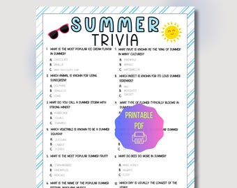 Juego de preguntas y respuestas de verano imprimible para grupos, juegos de pub, rompehielos, niños y adultos, noche de juegos en familia, fiesta de oficina.