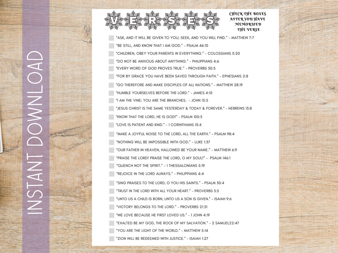Bible Verse Checklist, Bible Verse Memorization Check List, Scripture ...