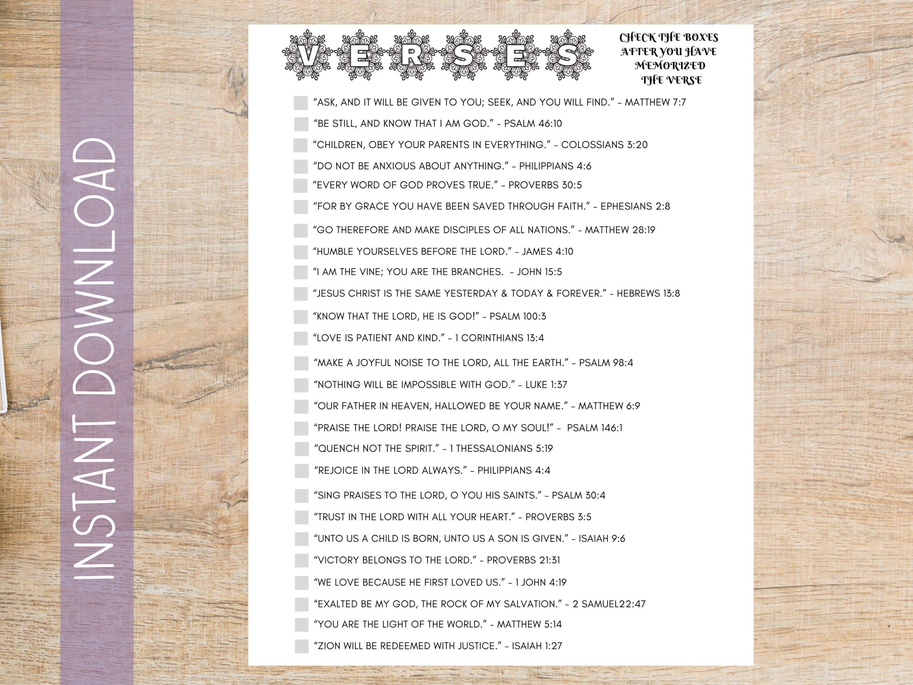 Bible Verse Checklist, Bible Verse Memorization Check List, Scripture ...