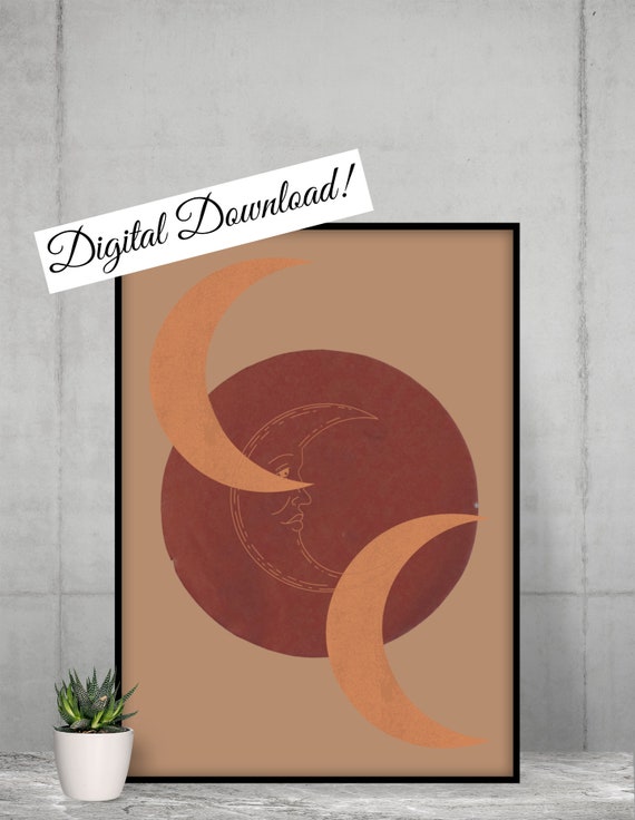 Large Boho Moon Wall Art Print Etsy