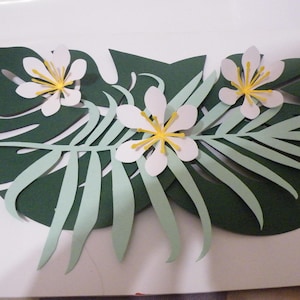 Ensemble  feuilles tropicales +  hibiscus en papier cartonné + autres choix de couleur