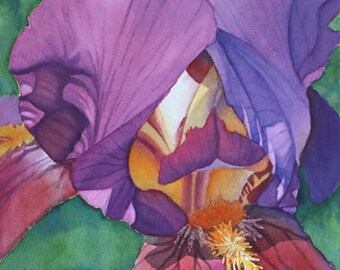 Maroon Iris, Watercolor Digital Print, Printable Watercolor Art, Botanical Art Print