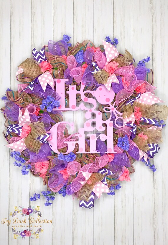 It S A Girl Wreath Hospital Door Hanger Baby Girl Baby Etsy