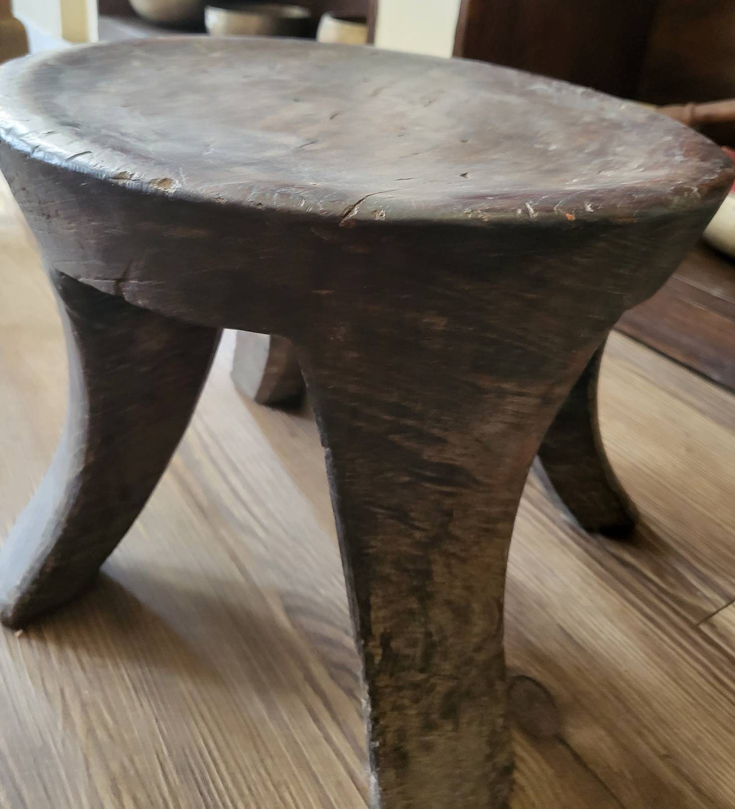 Vintage Asian Nepali Wooden Ethnic Stool Handmade in One Piece