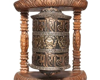 Prayer Wheel.Wall Hanging.Tibetan Vintage.Auspicious Symbols.Universal Mantra of Compasion Om Mani Padme Hum.