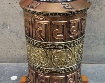 Tibetan Prayer Wheel,Desk,Vintage Design.Om Mani Padme Hum.Karma Purification.Eight Auspicious Symbols