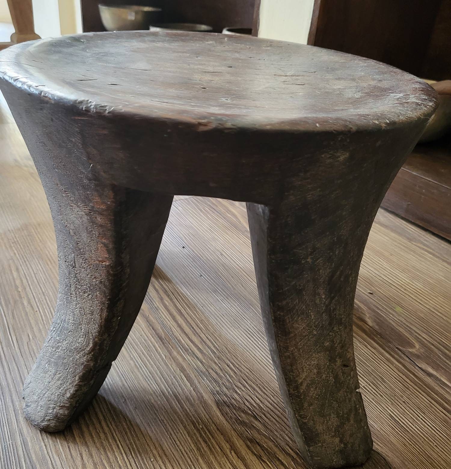 Vintage Asian Nepali Wooden Ethnic Stool Handmade in One Piece