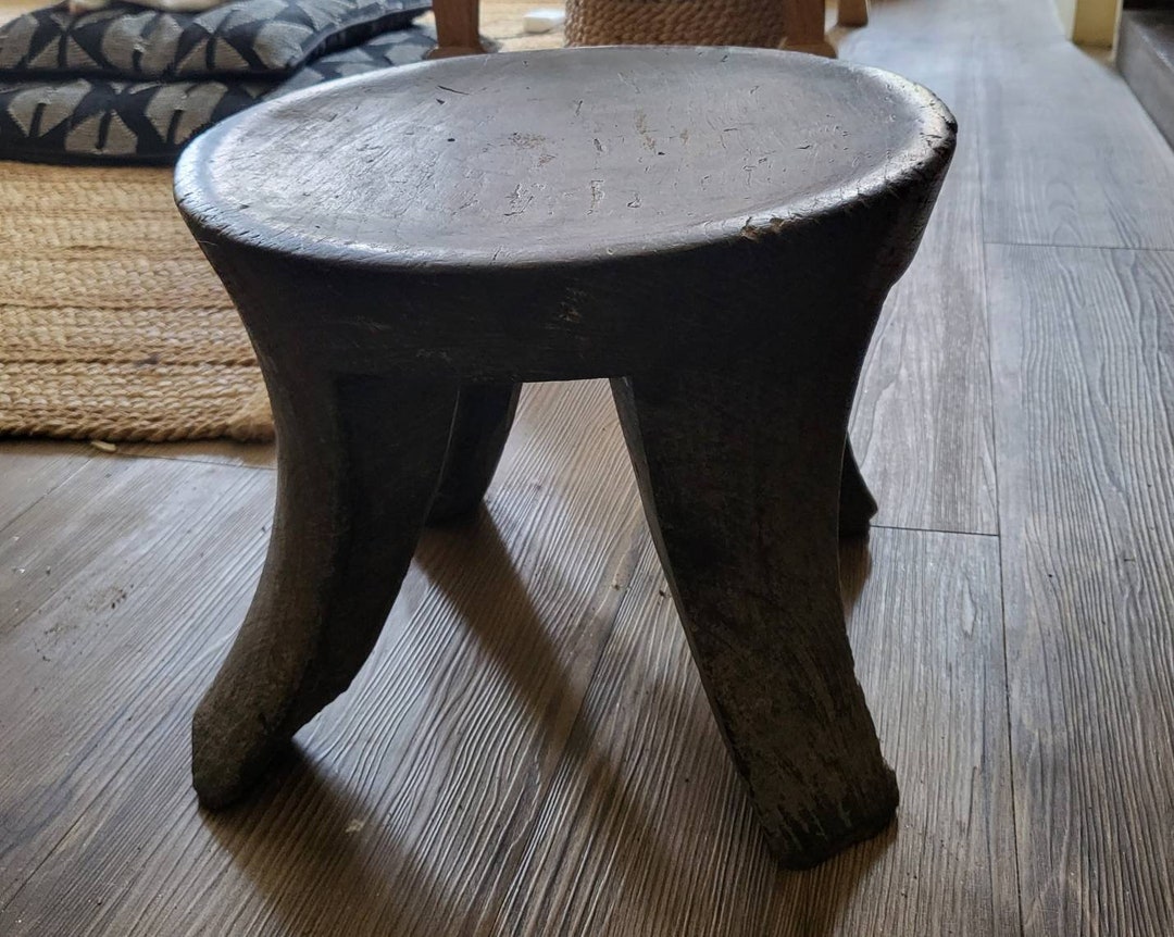 Vintage Asian Nepali Wooden Ethnic Stool Handmade in One Piece