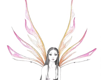 SALES! Pink fairy. Fairy art print from original artwork. Fantasy art poster. Pixie, nature, flower fairy