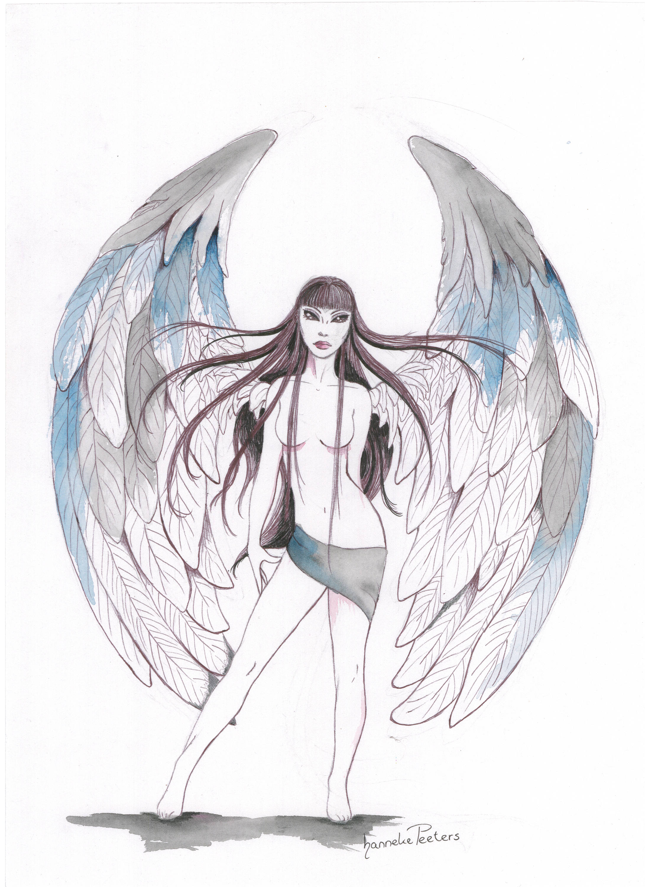 fallen angel girl drawing