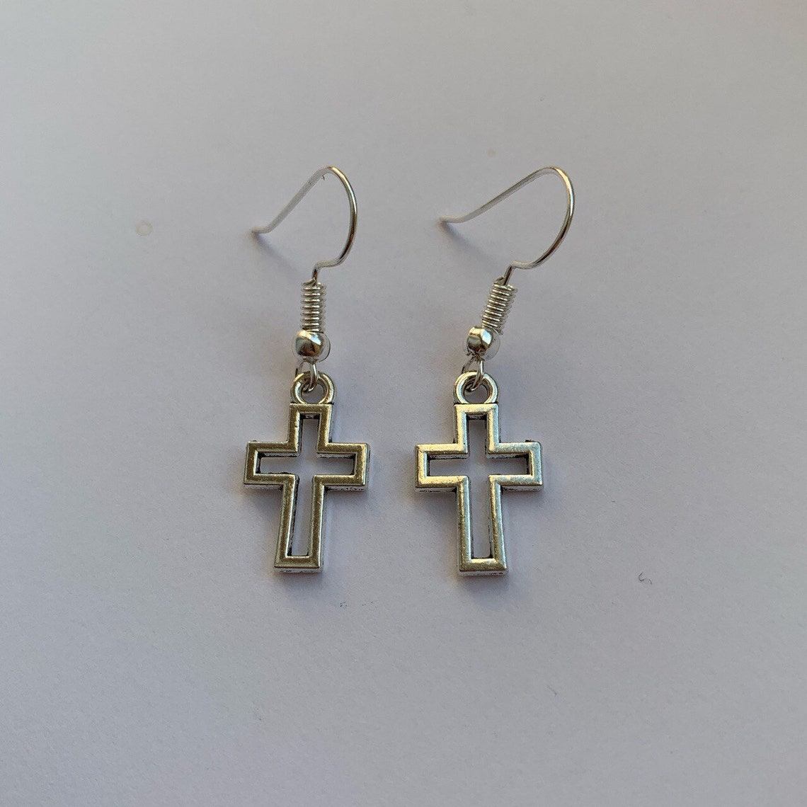 Silver Tone Dangle Cross Earrings Etsy UK