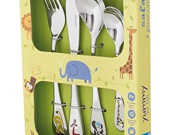 Personalised Childrens 3 Piece Cutlery Set Hessian Friends