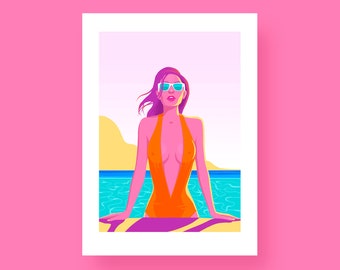 Colorful woman enjoying summer limited edition print, gift idea, house warming