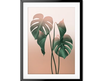 Monstera leaves, plant illustration, limited edition illustration, gift idea, house warming for nature and plant lovers