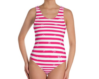 Women's Candy Cane Stripe Christmas Buttery Soft Swimsuit With UPF 50+ main image 1