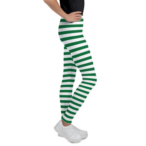 Green and White Striped Leggings | Youth Leggings | Christmas Elf | Candy Cane | Santa's Helper Leggings | Tights | Pants