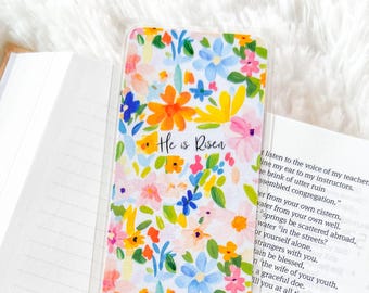 Floral Easter Bookmark: He is Risen, Christian Gift