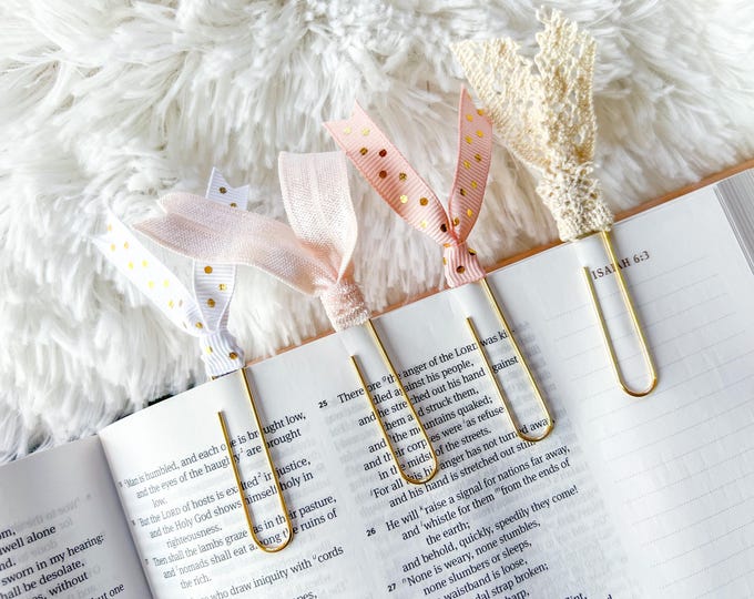 Paperclip Ribbon Bookmarks Pink & Beige Ribbon Paperclip Page Marker Bookmarks, Set of 4 - Etsy