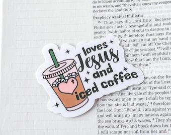 Loves Jesus and Coffee Sticker | Bible Stickers | Christian Stickers | God Faith Stickers | Scripture Sticker | Bible Journaling Sticker