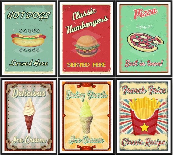 Classic American Diner Posters Vintage Fast Food Prints | Etsy