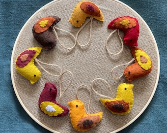 Seasonal ONE-SIDED rustic felt bird ornaments