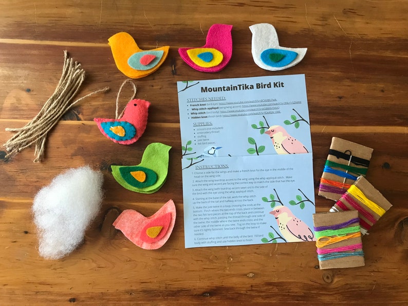 DIY felt bird kit, mother daughter craft kit, make your own bird kit, adult craft kit, baby shower craft kit image 1