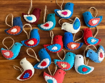 Seasonal ONE-SIDED rustic felt bird ornaments
