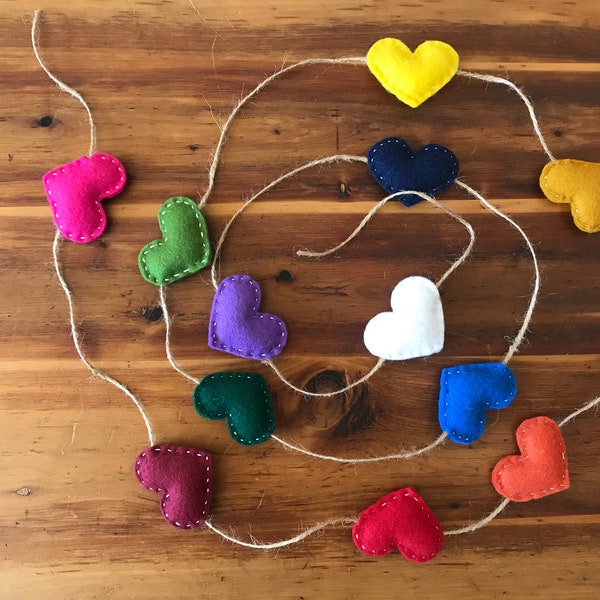 felt heart garland, party garland, rainbow garland, colorful heart garland, heart garland, dorm room decor, wedding decor, mother's day gift