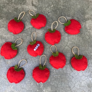 Hand embroidered felt apple ornaments