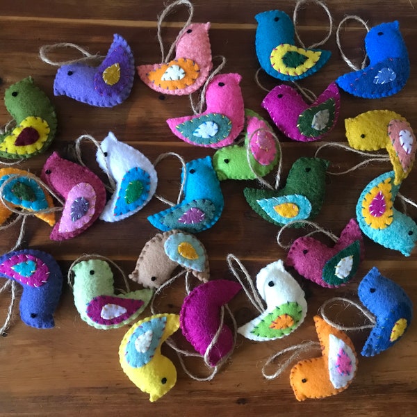 1 dozen felt birds, felt bird set, easter chicks, seasonal tree, easter ornaments, friend gift, birthday gift, mother's day gift, kid gift