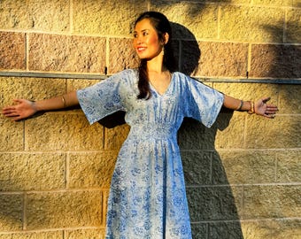 Block Printed Cotton Maxi Dress, Boho Floral Summer Style, Soft Flowy Bohemian