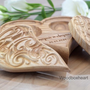 Scatola per biglietti di nozze in legno Scatola a forma di cuore Scatola in legno per fedi nuziali Scatola a forma di cuore Scatola in legno a forma di cuore