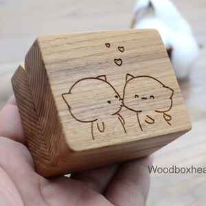 Marry me box Proposal ring box love cats box Single line drawing Jewelry box Wedding ring box Engagement ring box Wooden ring box