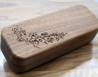 Wood Glasses Case, Wood Glasses Box, Walnut Wood Leather Hard Case Box Glasses, Personalized Unisex for Eyeglasses