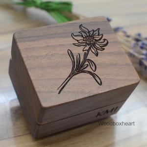 Marry me box Proposal ring box Small wooden box for ring Wedding ring box Engagement ring box Wooden ring box Edelweiss flower