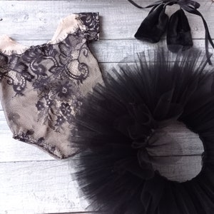 Adorable Baby Girl Tutu Romper, Ballerina Photo Prop, Photography Prop, Black Lace Infant Romper, Newborn photo outfit, Newborn Gift Outfit