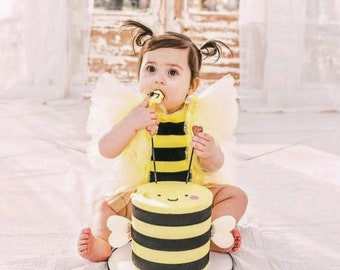 Pelele de bebé abeja: falda de tul, accesorios para fotos, conjunto para sesión de fotos de cumpleaños.