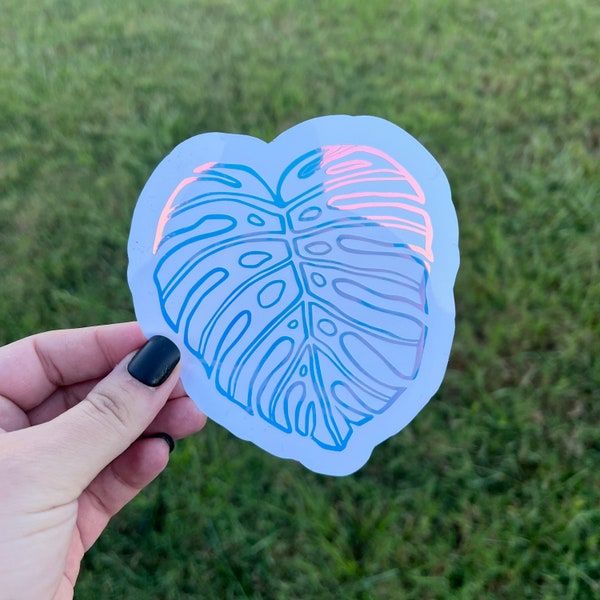 Monstera Leaf Decal, Holographic Monstera Leaf Decal, Holographic Decal, Plant Decal, Laptop Decal